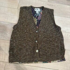 DB2 WOMENS VINTAGE TAPESTRY VEST SMALL TAN 90'S BOHO